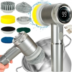 Elektrisk rengøringsbørste 5-i-1 med LED-display til badeværelse, fuger og gulve