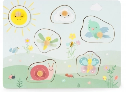 Træ-sensorisk puslespil ECOTOYS med taktile teksturer, 6 brikker