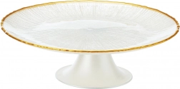 Glas kagefad på fod hvid med gylden kant 21 cm