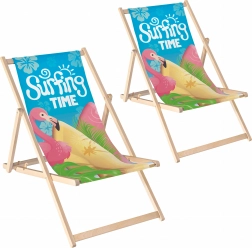 Sæt med 2 sammenklappelige træstrand- og havestole med justerbar hældning