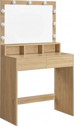 Stor kosmetisk makeupsbord med LED-belysning, spejl og skuffer i Sonoma eg dekor