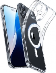 Gennemsigtigt Zero Clear etui med magnetisk HaloLock-ring til iPhone 16 Plus
