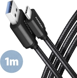 AXAGON USB-C – USB-A kabel 3.2 Gen 1, 1 m, 3 A, aluminium, nylonflet, sort