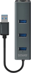 Savio hub USB-A 3.1 Gen 1 med 3 porte og RJ‑45 gigabit‑ethernetadapter