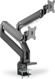 Stander til to skærme med klemme og gasfjeder