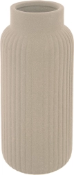Beige porcelænsvase med rillet overflade 24,5 cm