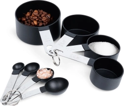 Sæt køkkenmåleskeer og -kopper, sort, 8 dele