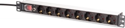 Rack PDU-liste 19'' med overbelastningsbeskyttelse, 8 Schuko-stikkontakter, 2 m kabel, 16 A, aluminium
