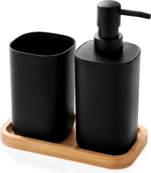 Badeværelsessæt Bathroom Solutions med dispenser og bæger 350 ml, sort, 3 dele
