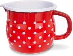 Emaljeret kande/krus med hældetud rød med prikker 800 ml