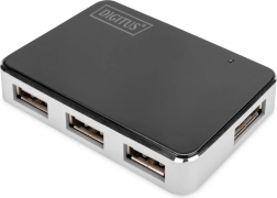 aktiv USB 2.0-hub med 4 porte, sort‑sølv DIGITUS