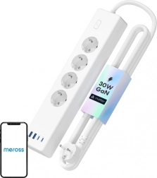 Meross smart strømskinne MSP844 med hurtigopladning, 4 stik + 2× USB‑A + 2× USB‑C (Matter)