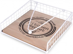 Hvidt metalservietstativ med trykarm 18,5 × 18,5 cm