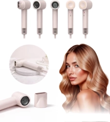 Cremefarvet multifunktionel hårtørrer 5-i-1 med ionisering