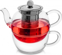 Glastekande til te med krus og finmasket si i rustfrit stål 300 + 350 ml, 2-delt sæt