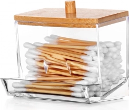 Dispenser til vatpinde med bambuslåg 9 × 7,3 × 9 cm