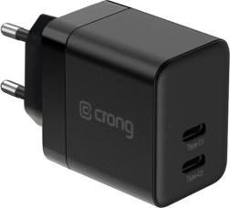 Ultrakompakt GaN-vægoplader 2× USB‑C 35 W PD 3.0 med PPS, sort