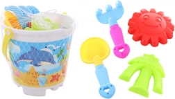 Sæt til sand med spand, skovl, rive og sandforme