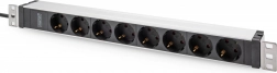 Racková PDU-skinne 19" med 8 Schuko-udtag, IEC C20 indgang, 16 A, 230 V, 2 m kabel, aluminiumskabinet
