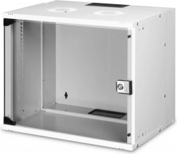 Vægmonteret 19" netværksskab 9U SOHO PRO med glasdør, grå