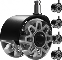 Grå hjul til kontorstol 2,5" RUHHY, sæt 5 stk., stille, ridser ikke gulvet