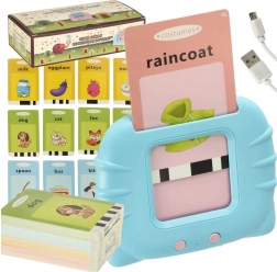 Børne-audiolæser og kort til engelsk læring, 112 dobbeltsidede kort, blå