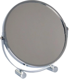 Dobbelt­siddet kosmetikspejl med stander, diameter 17 cm, krom