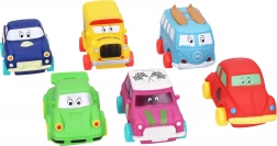 Blød plastikbil 9 cm med friløbshjul