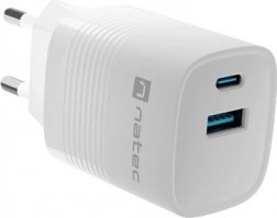 Natec Ribera GaN USB-oplader med 1x USB-A og 1x USB-C 30W hvid