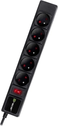 PowerGear strømfordeler 5m sort med 5 stikkontakter
