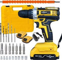 Akku boremaskine/skruetrækker 18 V med LED, 2× 2 Ah batterier og kuffert med tilbehør