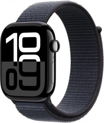 Apple Watch Series 10 GPS, aluminiumkasse 46 mm i onyxfarve med blæk sportsrem