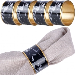Metalliske servietringe med sort marmor-effekt, 4 stk., diameter 4,5 cm