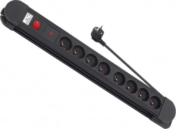 Forlængeroverspændingsliste 8 stik 1,5 m med afbryder, vægmontering