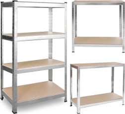 Metalreol PLONOS 150 × 75 × 30 cm, sølvfarvet, skruefrit system