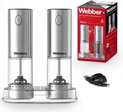 elektriske salt- og peberkværne USB‑C, sæt med 2 stk. med justerbar grovhed og LED‑lys