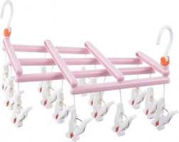 Sammenklappeligt tørrestativ til tøj med klemmer, 14 klemmer, rosa