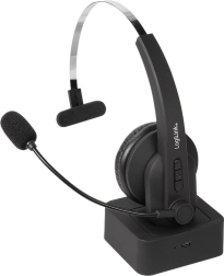Bluetooth-headset med mikrofon og ladestation