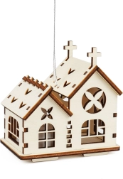 Trækirke med dobbeltspir til ophæng med LED-lys