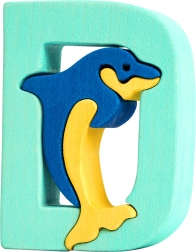 Træbogstav D med delfin – lærerig puslebrik