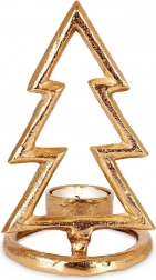 Gylden lysestage af aluminium formet som juletræ 16 cm