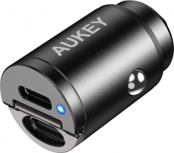 AUKEY mini aluminiums-billader 2× USB‑C med Power Delivery og Quick Charge 3.0, 30 W, PPS
