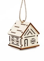 Træets magi lille hus med zigzag-mønstre og LED-lys