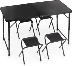 Vilde sammenklappeligt campingbord med 4 skamler, sort, 120 × 60 cm