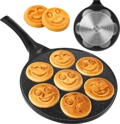 Pande til amerikanske pandekager/mini-pandekager og æg med 7 smiley-forme RUHHY 26,5 cm