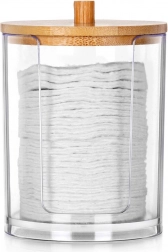 Beholder til kosmetiske vatrondeller i akryl med bambuslåg 7 × 10 cm