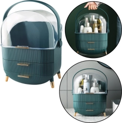 Makeup-organizer med gennemsigtigt låg og to skuffer, grøn