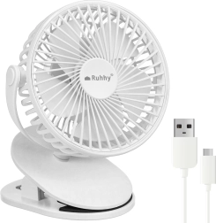 Trådløs bordventilator med klemme Ruhhy (USB-C, 1200 mAh, hvid) - 1 stk.