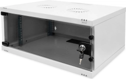 Væghængt 19" netværksskab 4U DIGITUS, 241 × 540 × 400 mm, glasdør, grå, usamlet