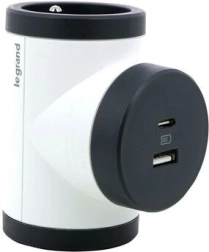 Drejeligt stikdåsefordeler 2× udtag med jordstift + USB A/C